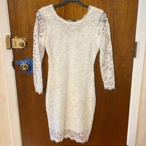 NWT - White Lace Wedding Short Bachelorette Long Sleeve White Body Con Dress